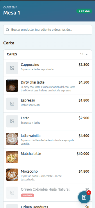 La carta QR en el teléfono del cliente